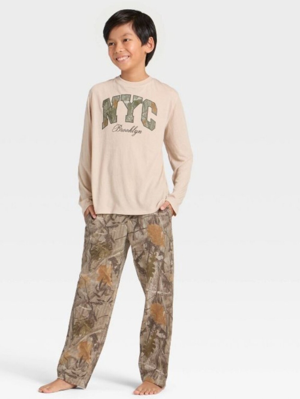 #A39 NYC Graphic Long Sleeve Tee in Light Beige